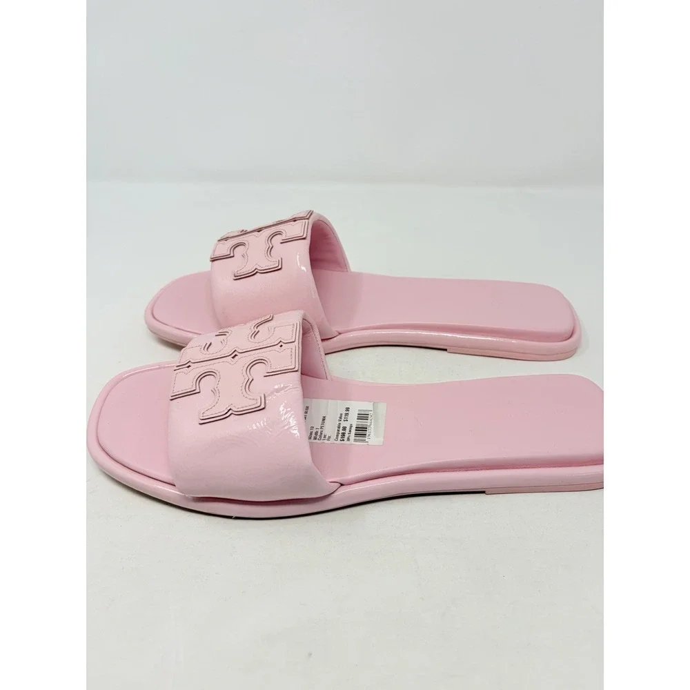 Tory Burch Womens Size 13 Double T Sport Slide Sandals in Petunia Pink $198 S3